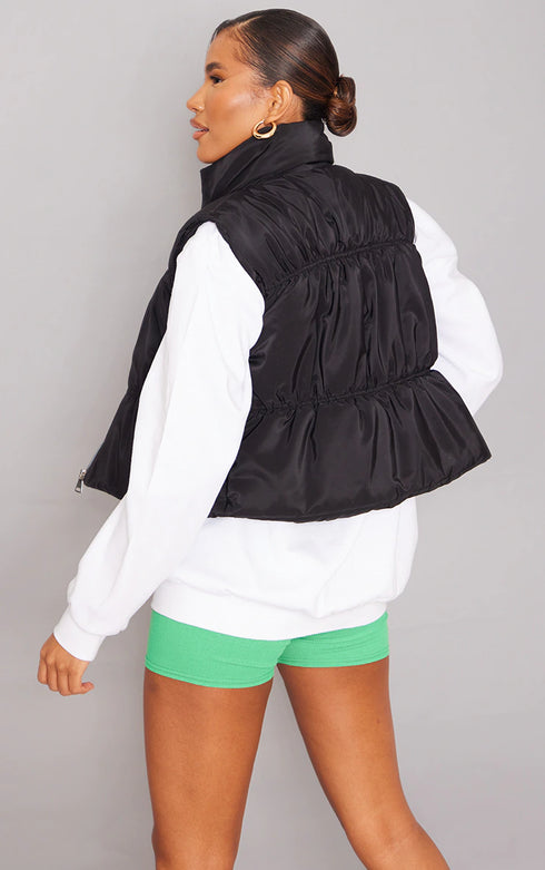 PLT BLACK ZIP FRONT CROPPED PUFFER GILET