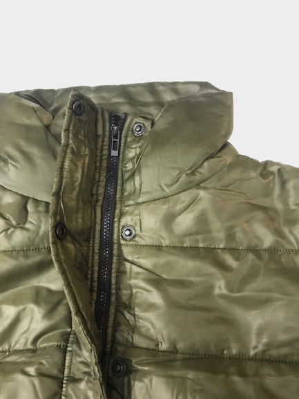 RISING CROP FUNNEL NECK PADDED JACKET - OLIVE