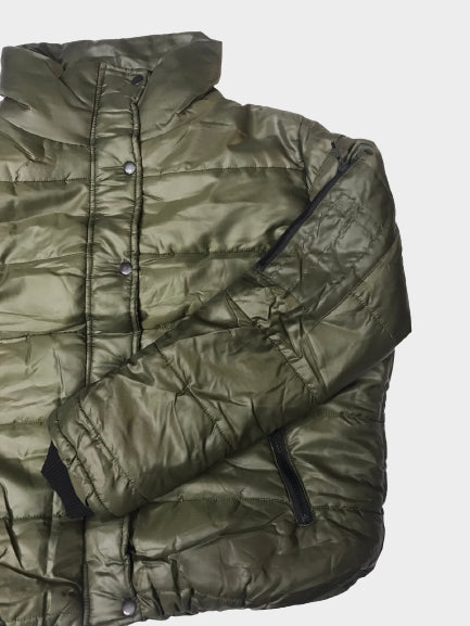 RISING CROP FUNNEL NECK PADDED JACKET - OLIVE