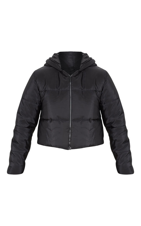 PLT BASIC HOODED CROPPED PUFFER - BLACK