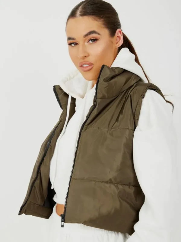 I SAW IT FIRST CROPPED PADDED GILET - OLIVE GREEN