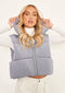 FOLD AWAY HODDED SLEEVELESS PADDED CROPPED PUFFER GILET - GREY