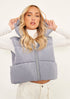 FOLD AWAY HODDED SLEEVELESS PADDED CROPPED PUFFER GILET - GREY