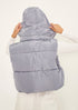 FOLD AWAY HODDED SLEEVELESS PADDED CROPPED PUFFER GILET - GREY